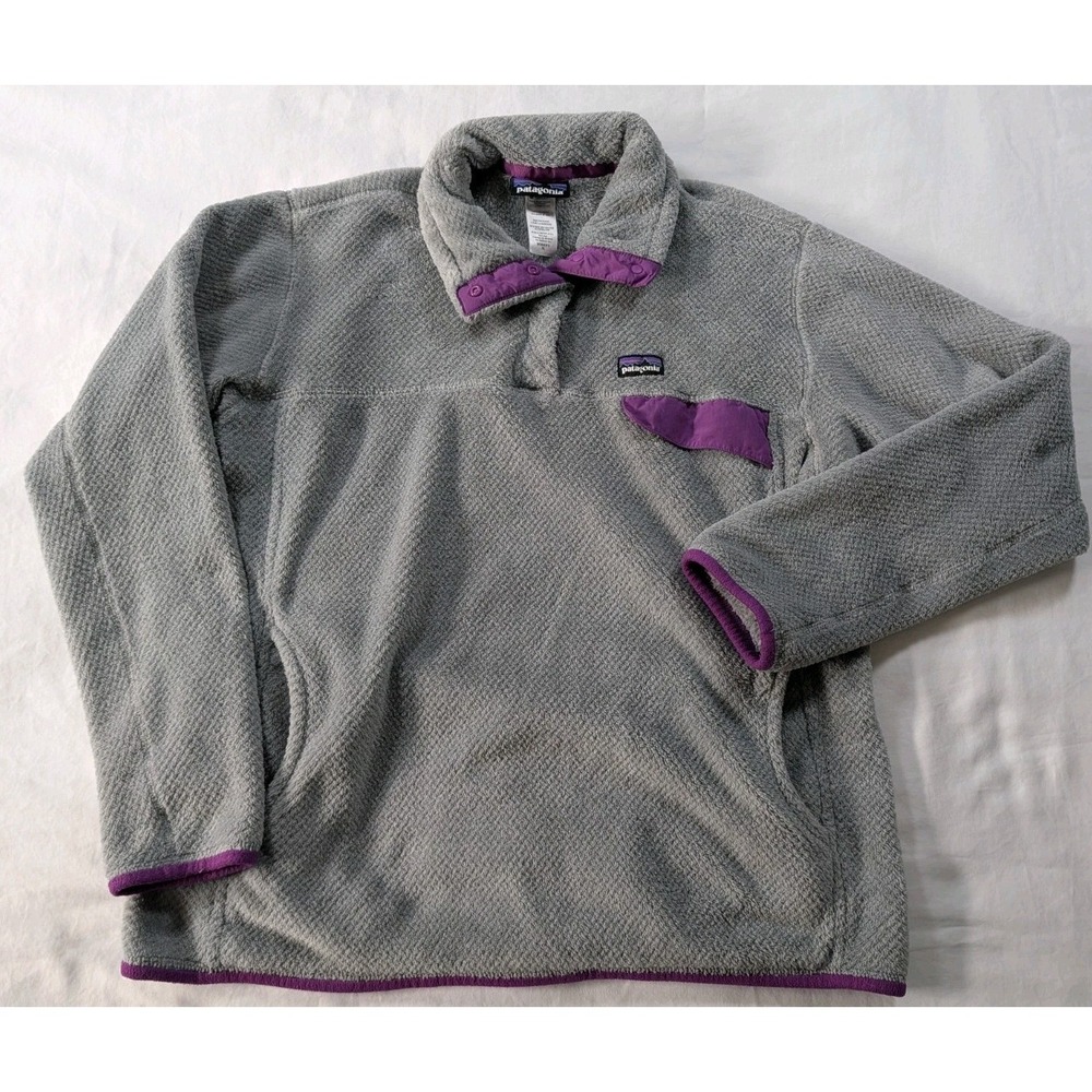 Patagonia Re-Tool Snap-T Fleece Pullover Womens‎ XL Gray Purple Polartec EUC